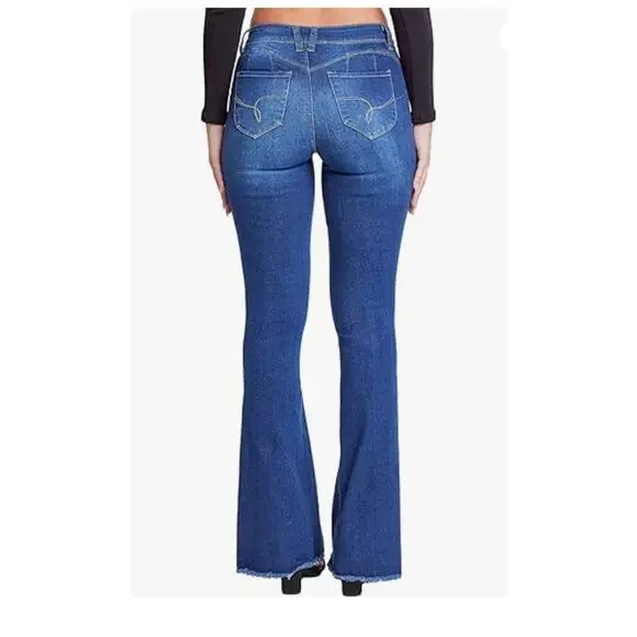 YMI Women's Junior Wannabettabut High Rise Super Flare Denim Jeans Size 1/25 NEW - Picture 4 of 6
